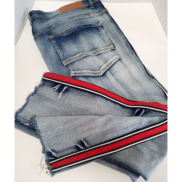 ARKETYPE Jeans Red Racing Stripe Sides 42X32 Men's Distressed 28" Selvege Hems - Picture 1 of 15